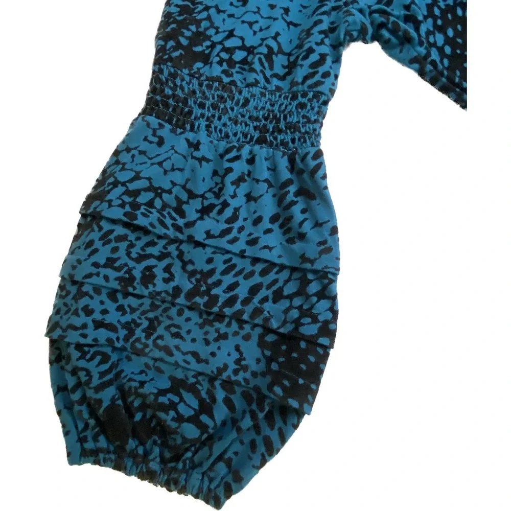 Chico’s Popover Top, Women's Size 3 (16) Bishop Sleeves, Blue w/Black Flocking - Picture 6 of 10